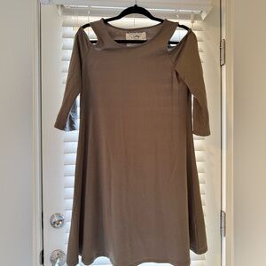 Cupio Taupe Peek cold shoulder Swing Dress